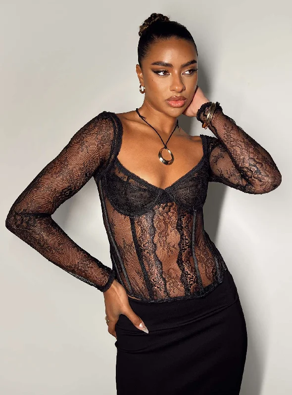 hypoallergenic women bustiers and corsetsSome Like It Hot Long Sleeve Lace Corset Black