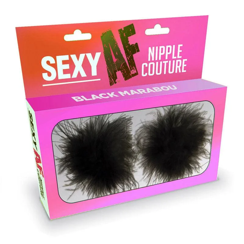 luxury brand women sexy lingerieSexy AF - Nipple Couture Black Marabou - Black Marabou Reuseable Nipple Pasties