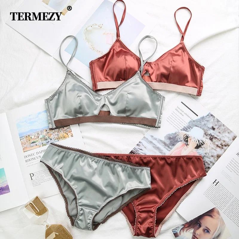 anti - odor panties for women with freshnessTERMEZY New Women Underwear Wire Free satin bra thin 3/4 cups Bra and Panty Set Hollow Lingerie Women Brassiere Bralette