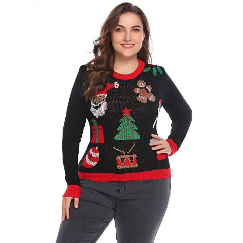 women sexy dresses for mambo competitionsANALUKE Christmas Santa Pattern Large Pullover Jumper  Cardigan