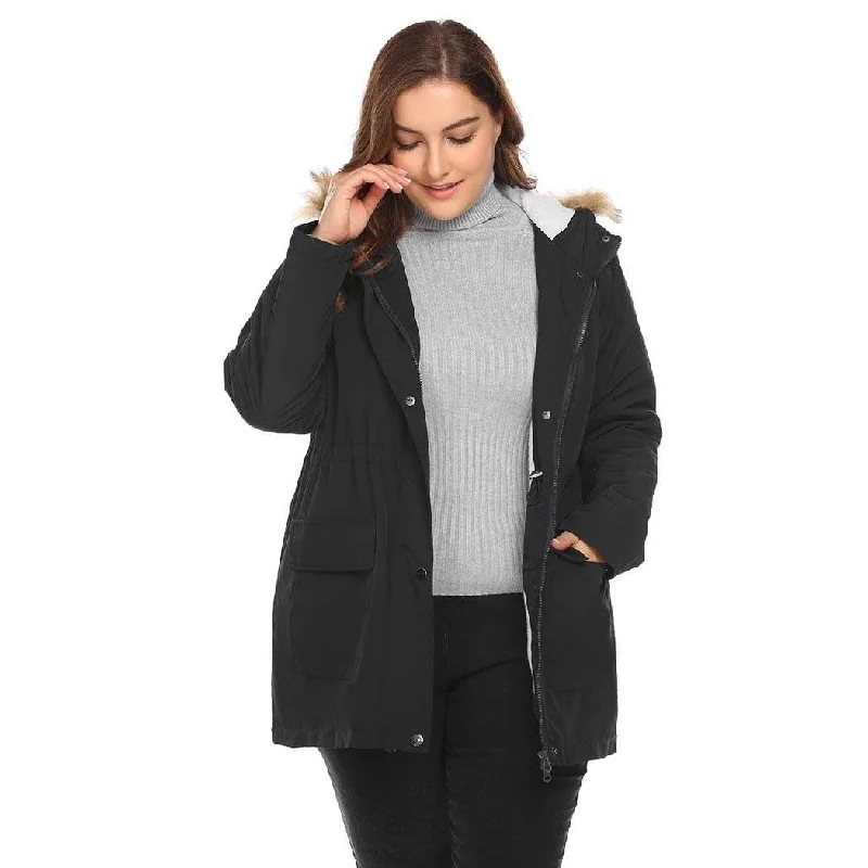 women sexy dresses with ruched sleevesANALUKE Solid Fleece Hooded Thickened Puffer Coat