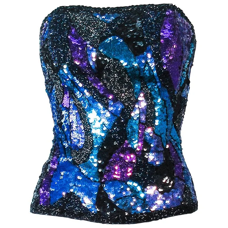 leather women bustiers and corsetsVINTAGE Abstract Blue Purple Lavender Sequin Bustier