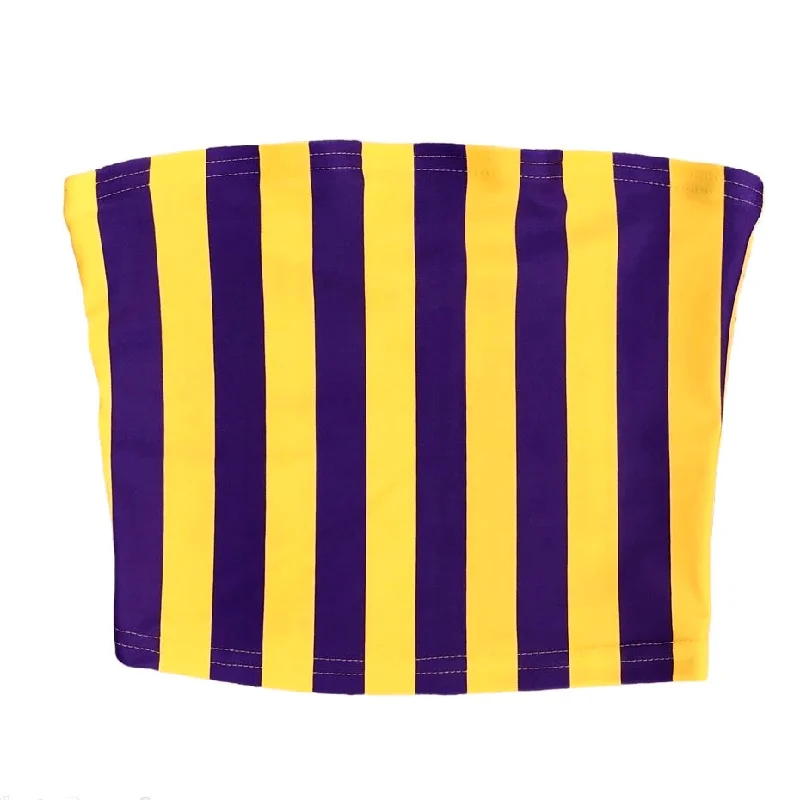 color - block women tube top for a bold and fashionable appearancePurple & Yellow Striped Tube Top