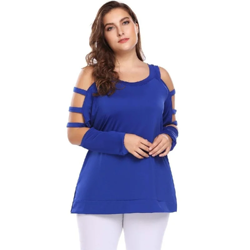 women sexy dresses with removable trainsANALUKE Cold Shoulder O Neck Solid Long Sleeve T-shirt