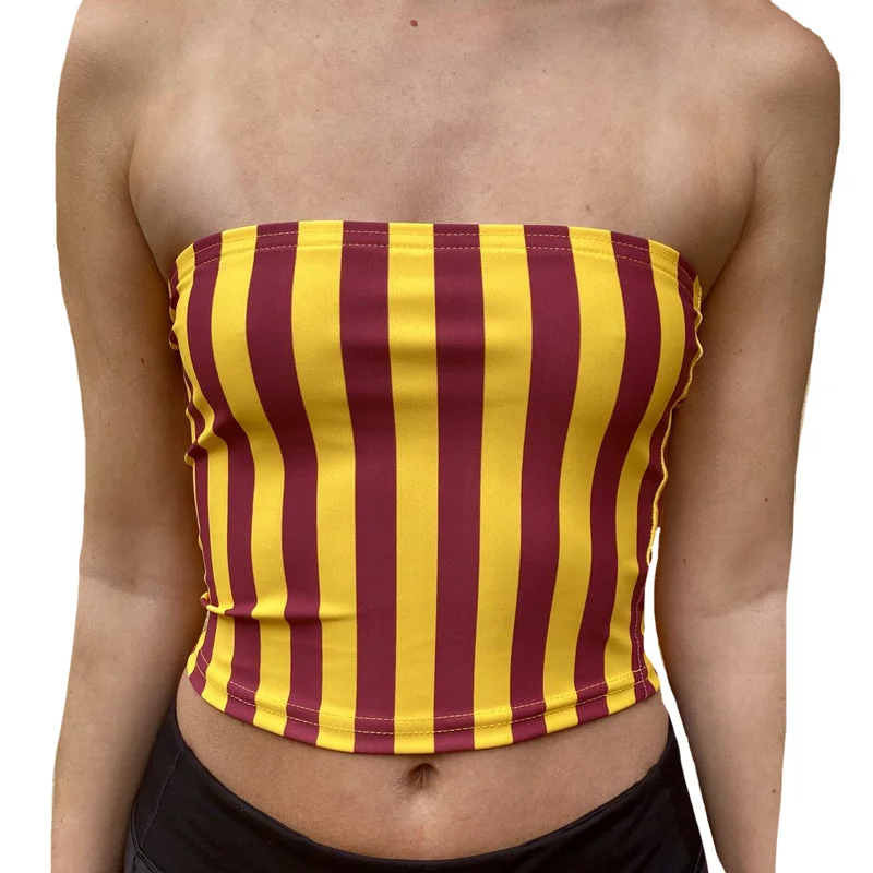 silk women tube top for a smooth and elegant feelMaroon & Gold Striped Tube Top