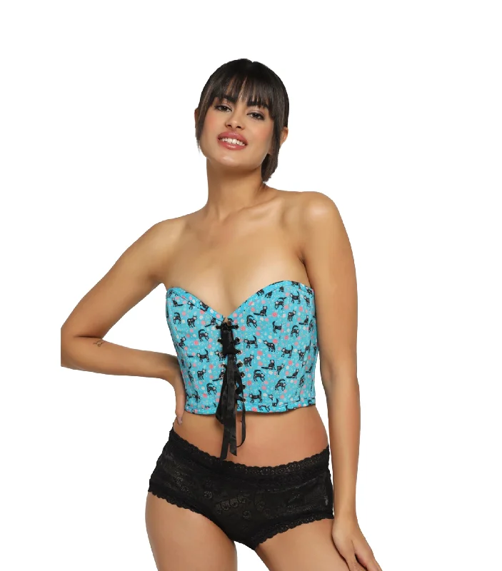 low - cut women bustiers and corsetsCat printed Corset Top