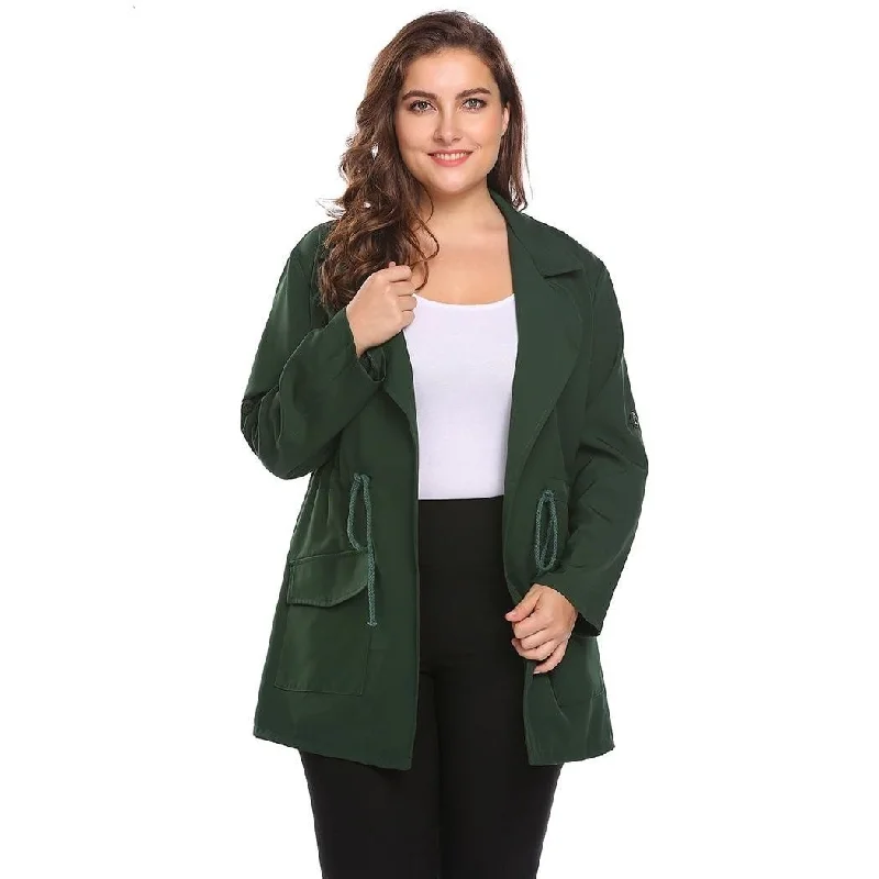 women sexy dresses for cabaret showsANALUKE Solid Drawstring Waist Big Windbreaker Cardigan