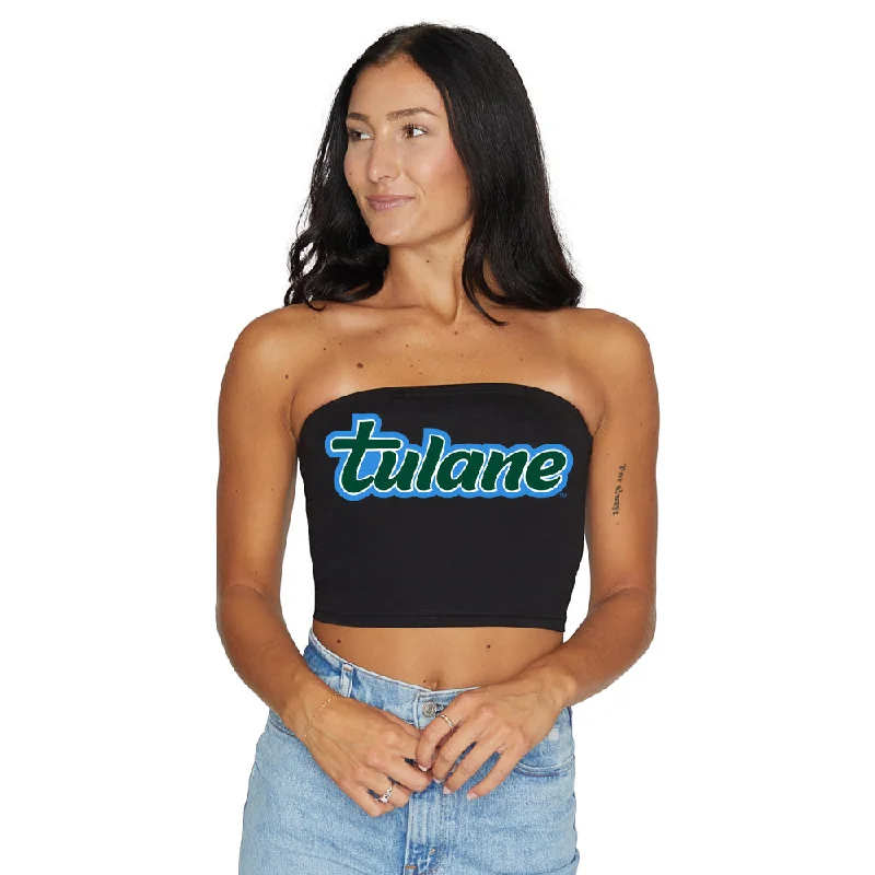 peplum - hem women tube top for a flattering and stylish silhouetteTulane Groovy Black Tube Top