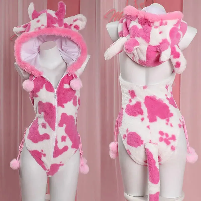 Ruffled Bodysuits with a Playful and Feminine TouchStrawberry Cow Fuzzy Cosplay Set