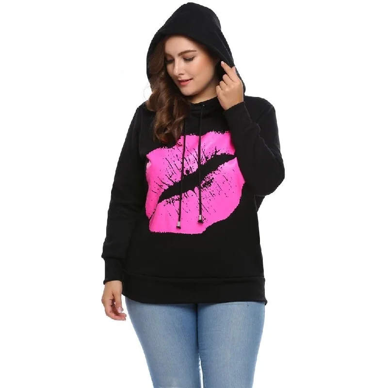 women sexy dresses with ruched sleevesANALUKE Print Pocket Drawstring Pullover Hoodie