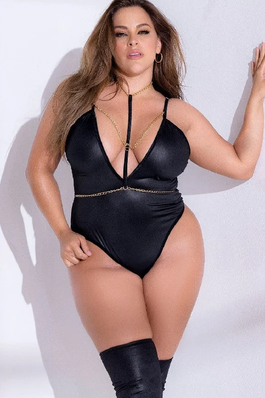 Sleeveless Bodysuits for a Cool and Casual Summer LookPlus Size Leather Effect Bodysuit