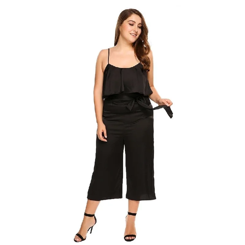 women sexy dresses with cut - out backsANALUKE  Solid Loose Feminino Jumpsuit