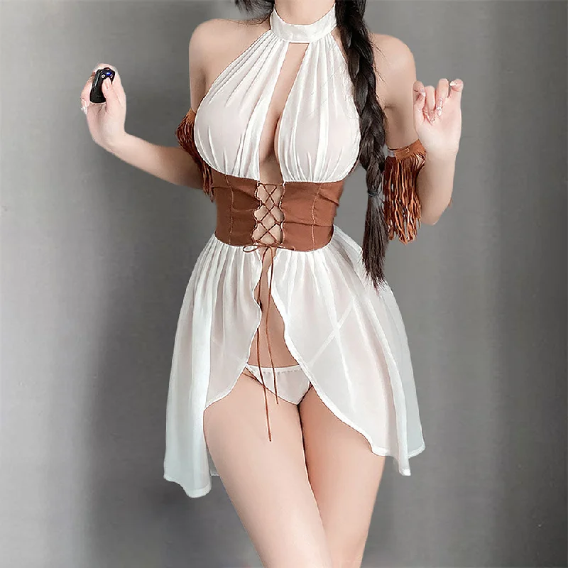 sheer women sexy lingerie layersYomorio White Flyaway Babydoll Set Open Front Halter Lingerie Dress Sexy Exotic Nightgown