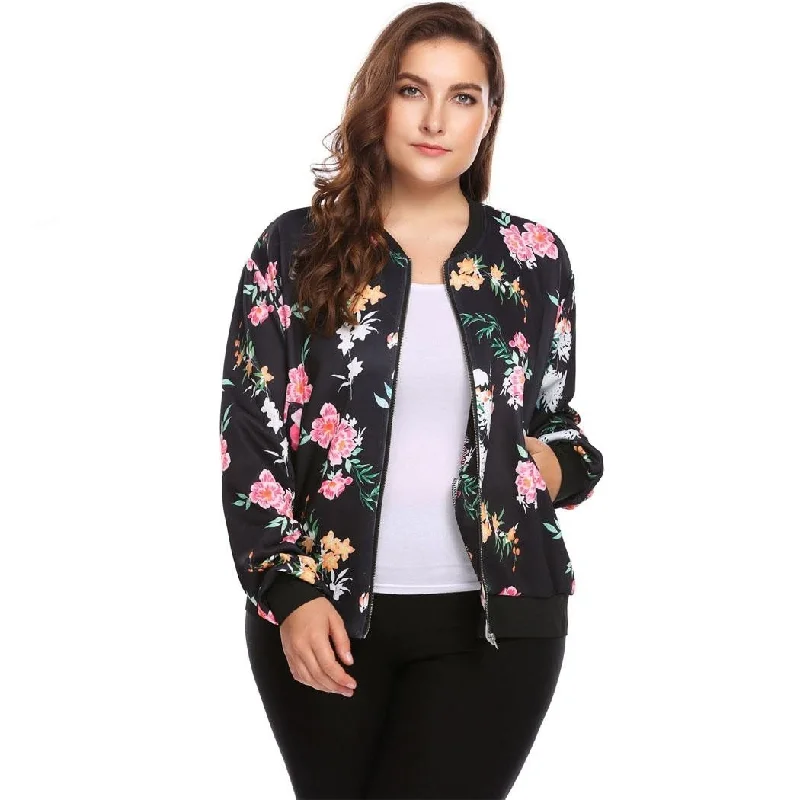 plus size women sexy dresses with empire waistsANALUKE Collar Print Large Coat Bomber Coat