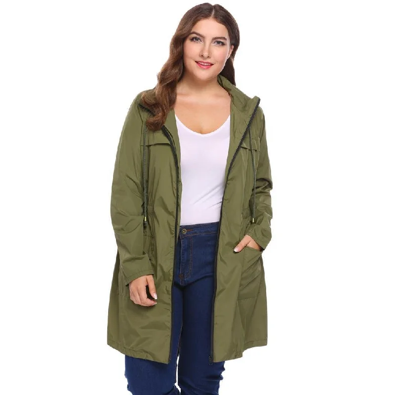 women sexy dresses with peplum accentsANALUKE Drawstring Zipper Loose Windbreaker Trench Coat