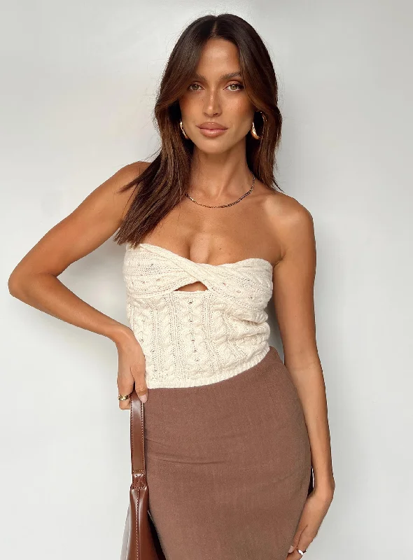 low - cut women tube top for a more revealing and sexy lookChels Strapless Knit Top Cream