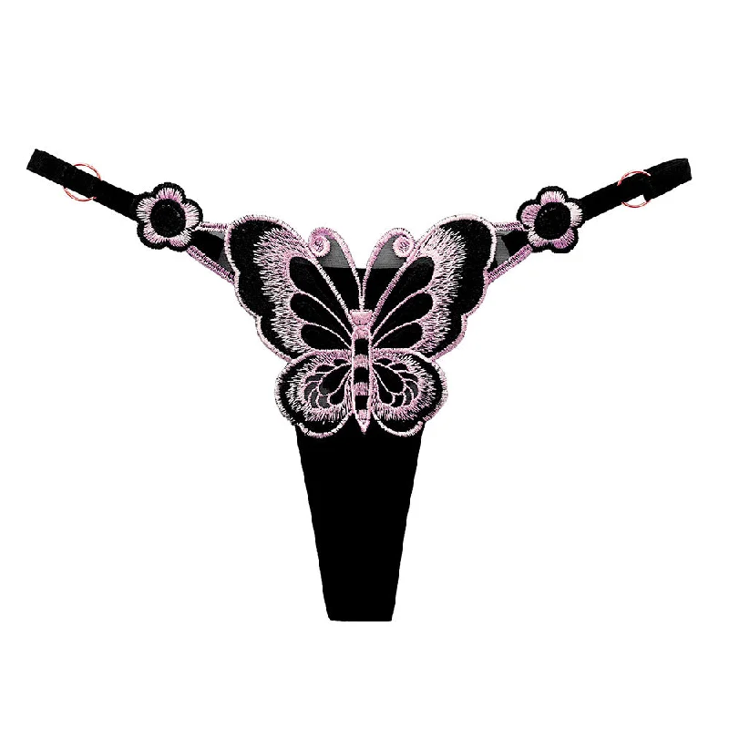 padded women sexy lingerie cupsSexy Butterfly Embroidered T-string Panty Strappy Sides Underwear