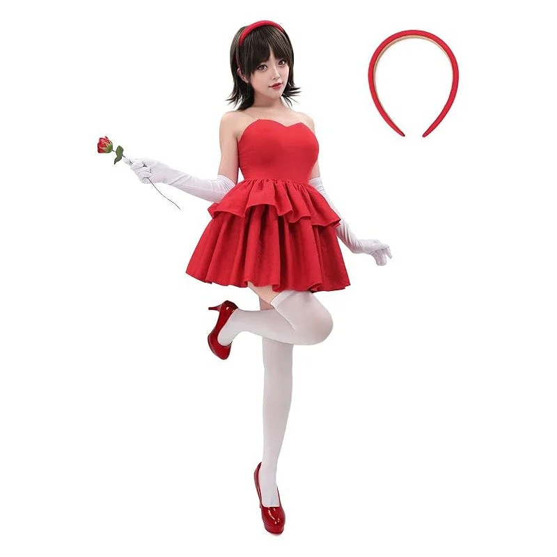 women cosplay costumes with sound - effectsWomen Red Strapless Dress Cosplay Costume Full Set Outfit for Halloween Party Daily Wear