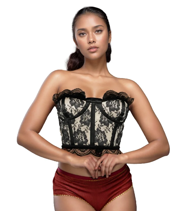 hypoallergenic women bustiers and corsetsWholesale Bustier Top with Floral Mesh and Scalloped Edges