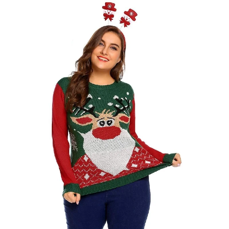 women sexy dresses for salsa congressesANALUKE Christmas Printed Sweater Cardigan