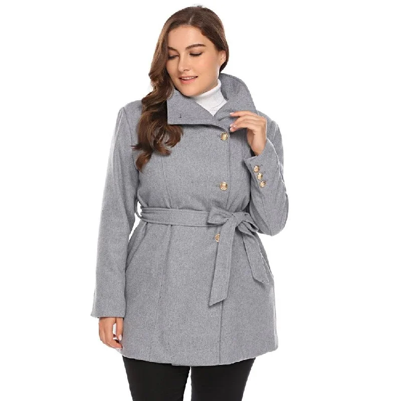 women sexy dresses with balloon sleevesANALUKE Warm Winter Lapel Long Sleeve Belted Trench Coat