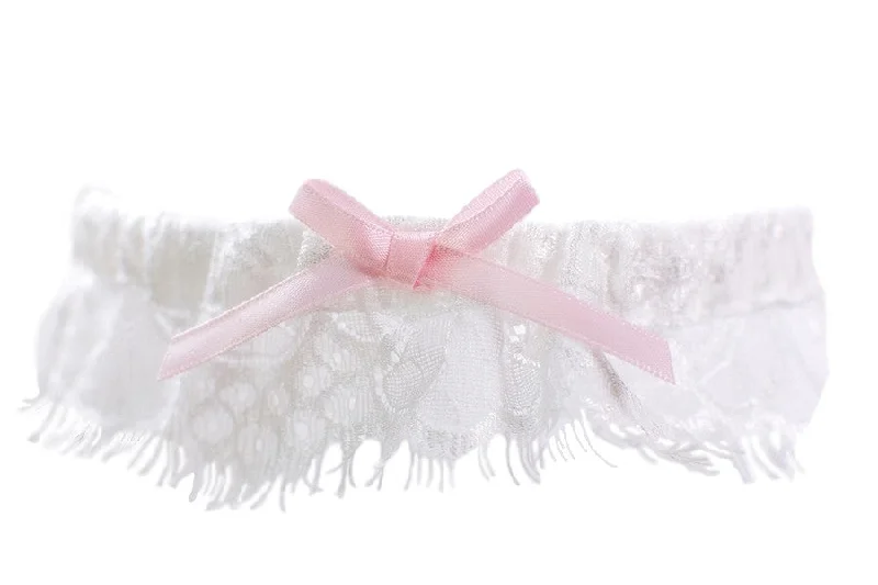 strapless women garters stylesIvory Lace Toss Garter with Pink Bow