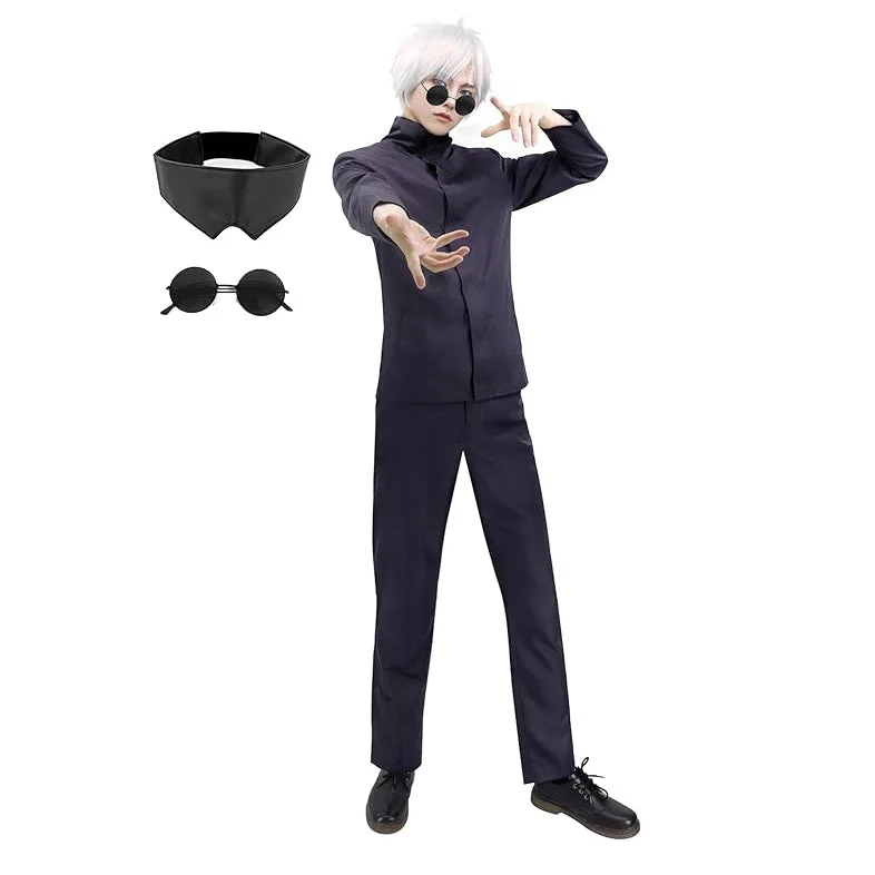 women pokemon trainer cosplay costumesDAZCOS Satoru Cosplay Men's US Size Outfit with Glasses Blindfold Jacket Pants Costume for Adult