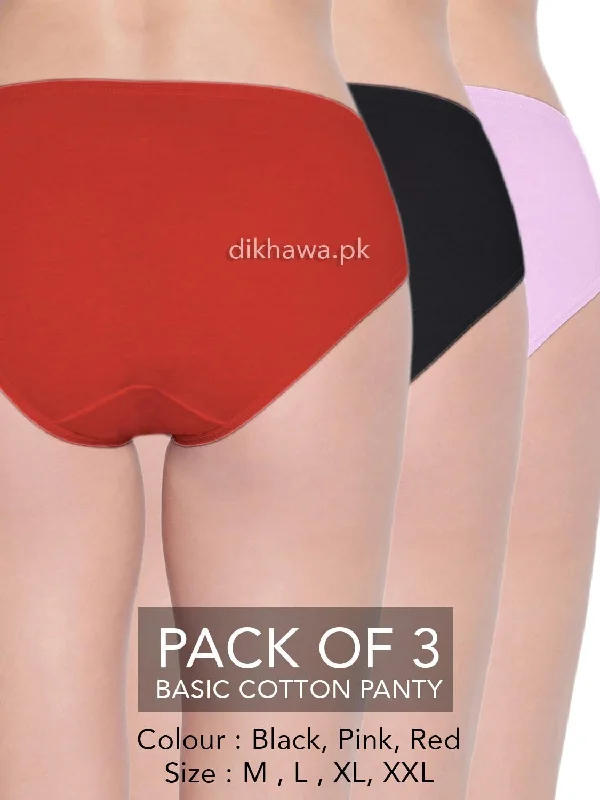 period panties for women with leak - proof protectionBasic Cotton Panty Pack of 3 - FL-519 - Black Pink & Red