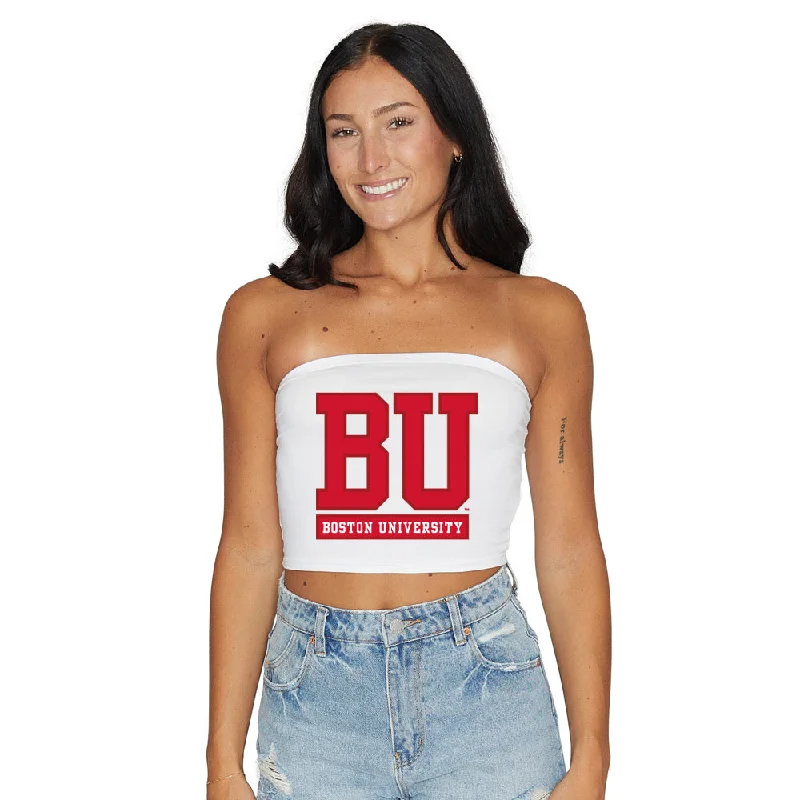 ribbed women tube top for added textureBoston University White Tube Top