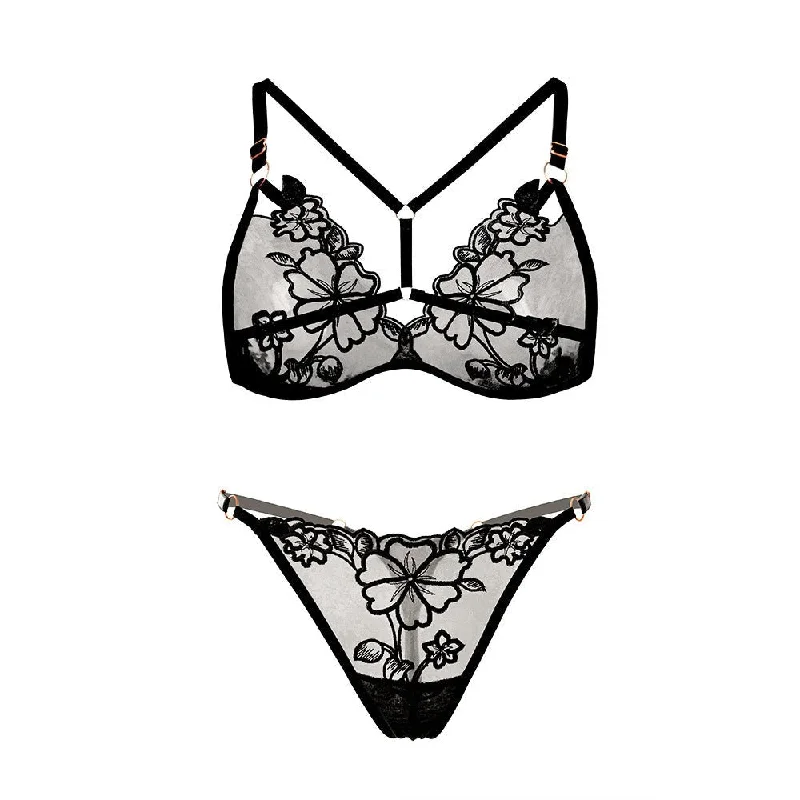 plus size lace women bra and panty setsNalani Mesh Floral Lingerie Set