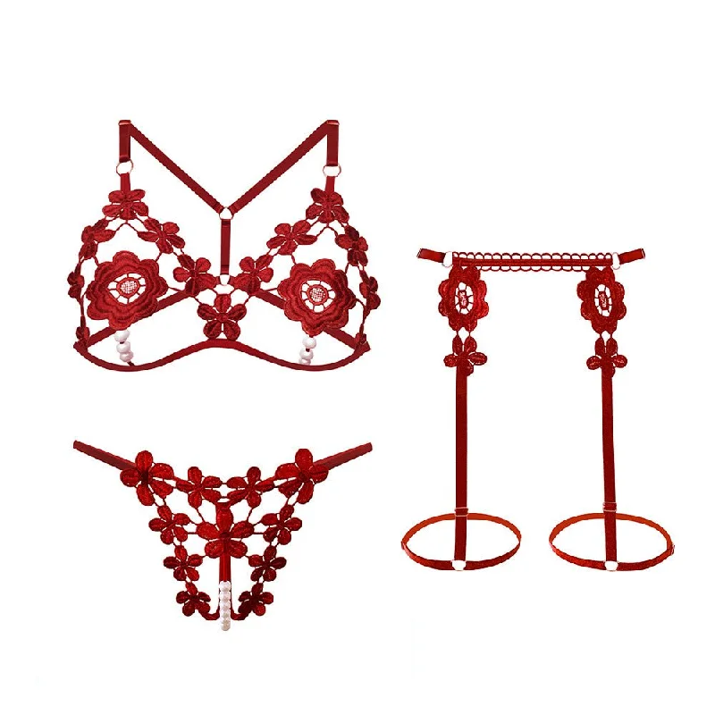 satin women bra and panty sets for a luxurious feelCarter Floral Lingerie Set With Garter Belt