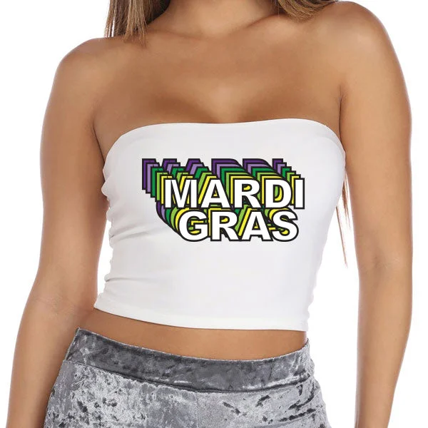 beaded women tube top for a glamorous and sparkly look3D Mardi Gras White Tube Top