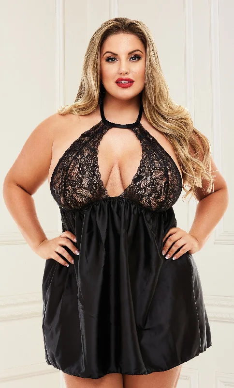 satin women sexy lingerie textureSexy Lace Babydoll Set 3178 Black Q