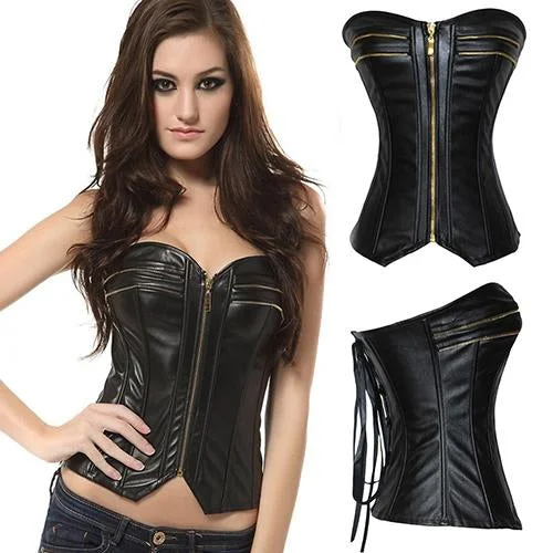 overbust women bustiers and corsetsBlack Alluring Leather Sexy Corset