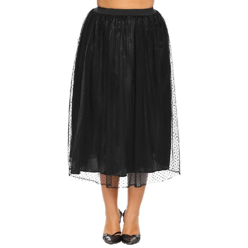 women sexy dresses with lace - trimmed hemlinesANALUKE  Elastic Waist Dot Mesh Outlayer  Skirt