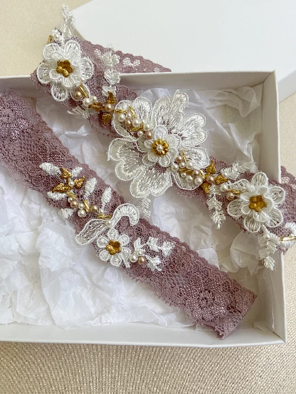 adjustable women garters sizeMAUVE | Mauve and gold bridal garter