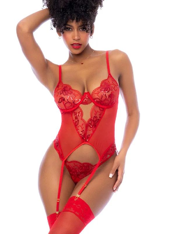 multi - way women bra and panty sets for versatile stylingRoja Sequin Basque Lingerie Set