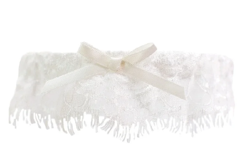 comfortable - to - wear women gartersIvory Lace Toss Garter with Ivory Bow