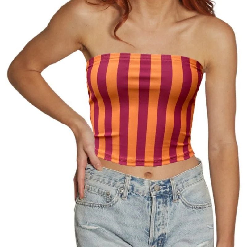 off - shoulder women tube top for a sexy and elegant appearanceMaroon & Orange Striped Tube Top