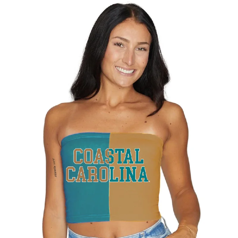 ruched women tube top for a flattering silhouetteCoastal Carolina Two Tone Tube Top