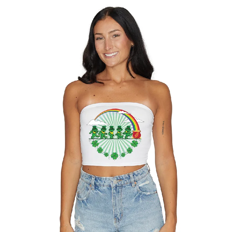 side - slit women tube top for a more stylish and breathable designSt. Paddy's Rainbow & Bears White Tube Top