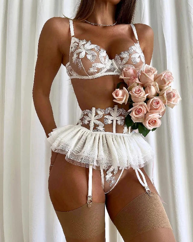 matching accessories for women bra and panty setsBelle Tulle Embroidery 3pc Lingerie Set