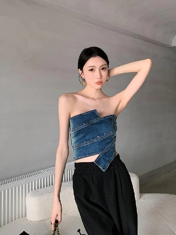 silk women tube top for a smooth and elegant feelDenim Tube Top