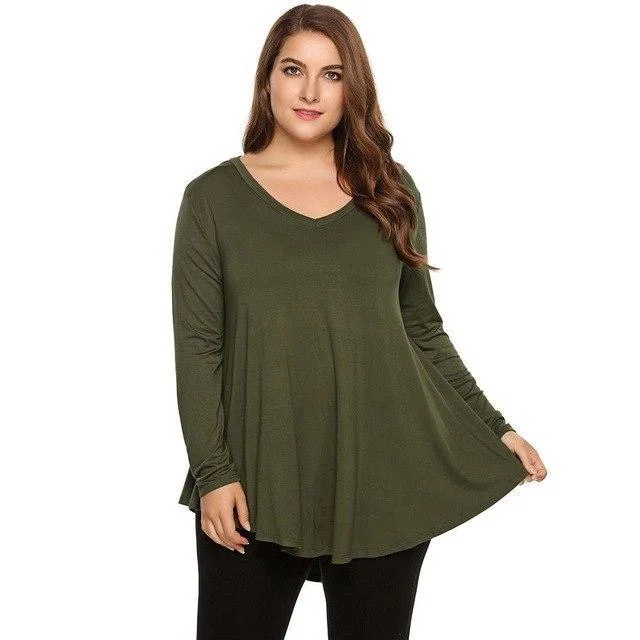 women sexy dresses with ruched bodicesANALUKE Solid Pullovers V-Neck Long Sleeve T-Shirt