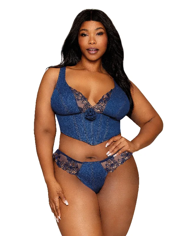 bachelorette party women bra and panty setsStretch Denim & Lace Bustier and Panty Set