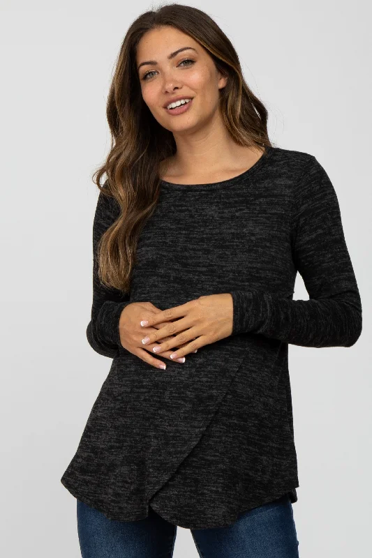 moisture wicking women nursing braBlack Heather Knit Layered Front Maternity/Nursing Top