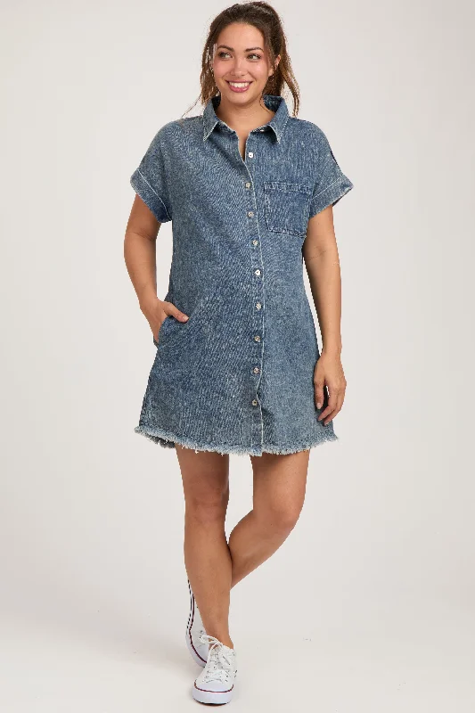 hands free convertible women nursing braBlue Denim Button Up Maternity Dress