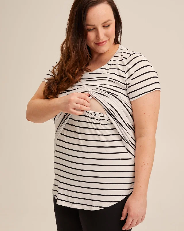 padded cup women nursing braBamboo Nursing Tee - B&W Stripe