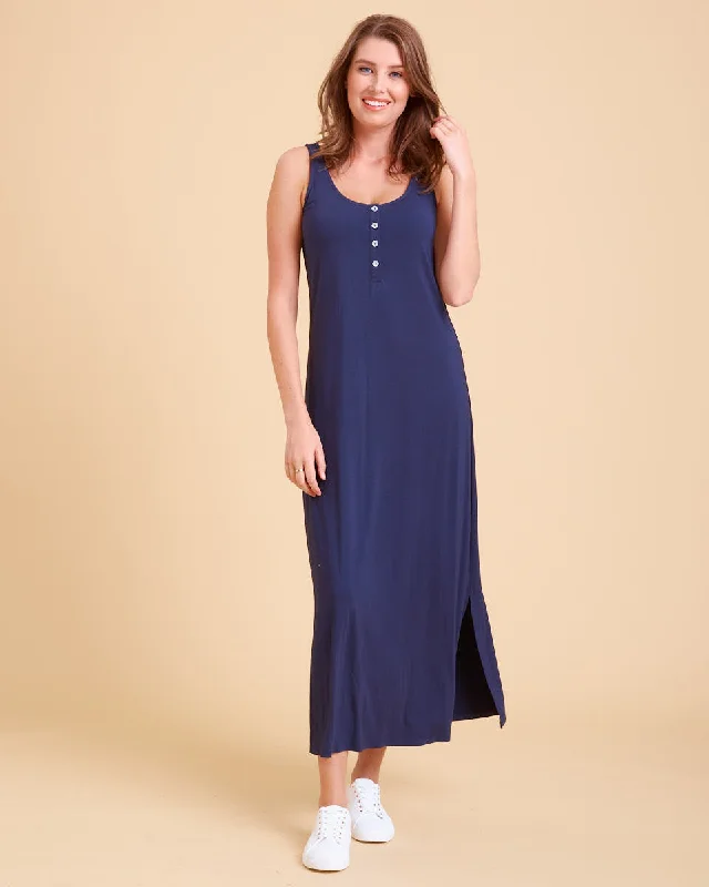 travel friendly women nursing braEva Nursing Tank Dress - Navy