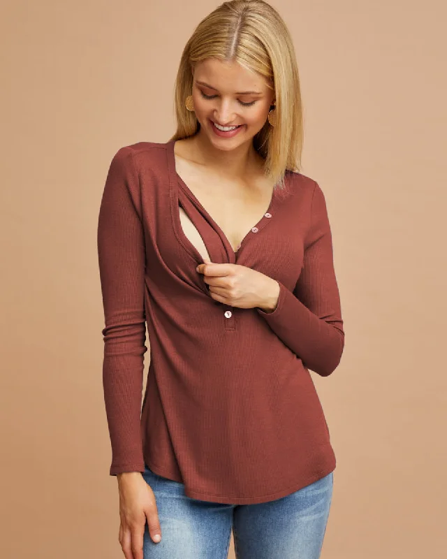 supportive eco - friendly women nursing braRib Henley Nursing Top - Rose Dust